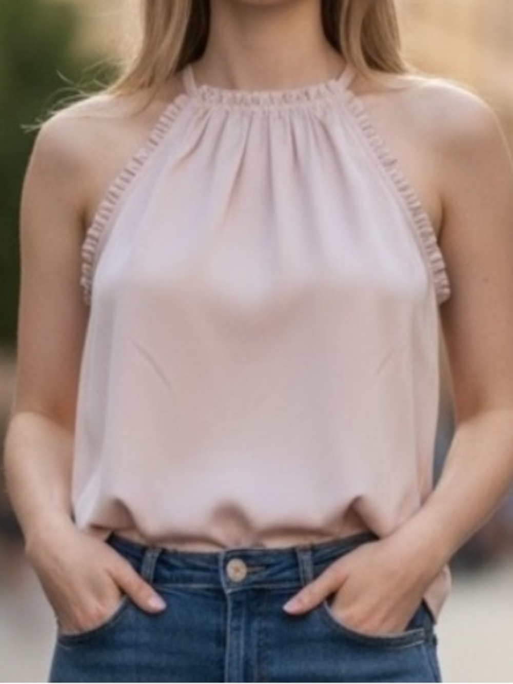 Light Pink Sleeveless Halter Neck Blouse Top